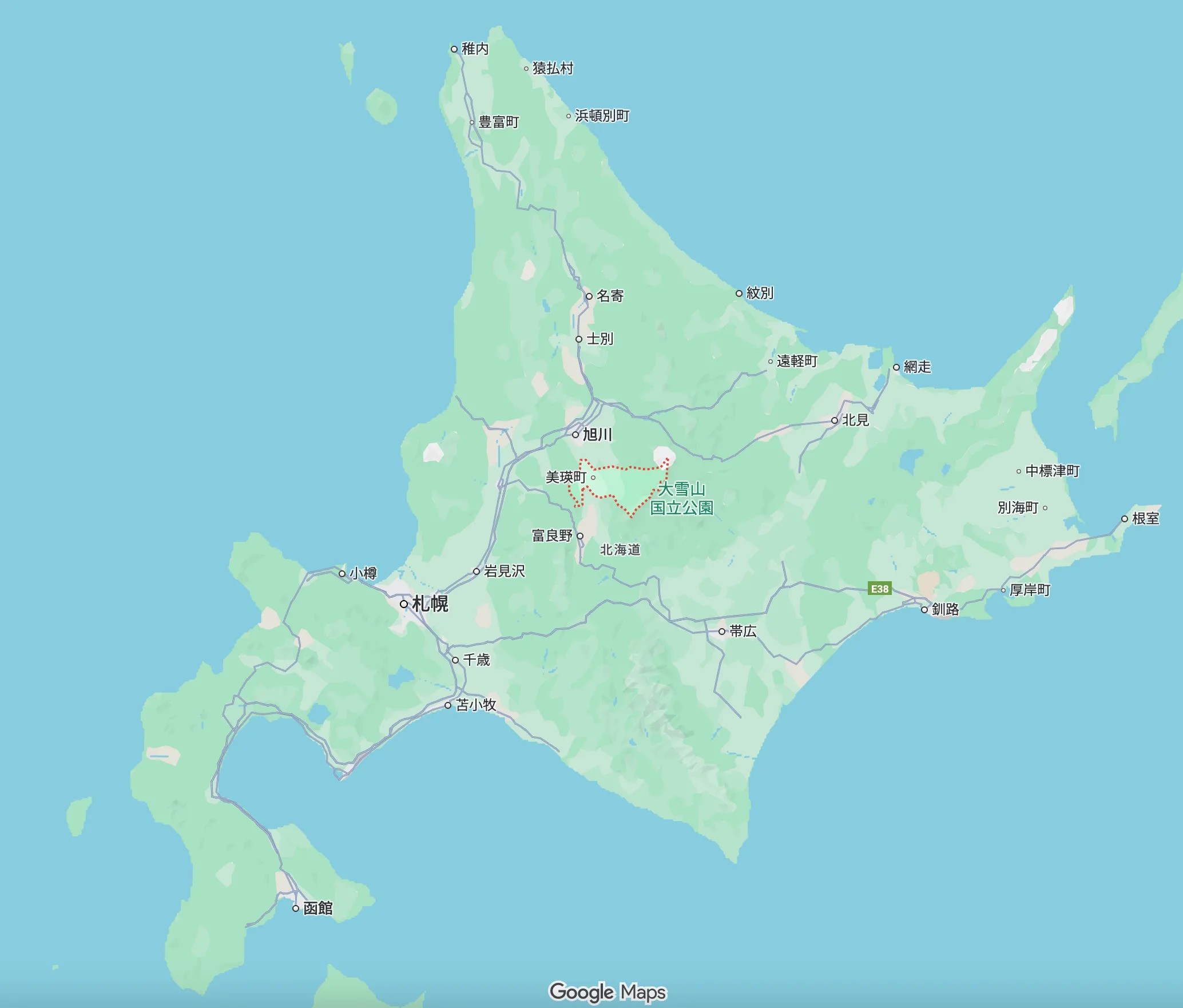 美瑛(GoogleMAPより)
