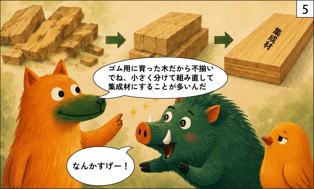 もくめディア|ラバーウッドとは?ゴムを採り終えた木の集成材-5